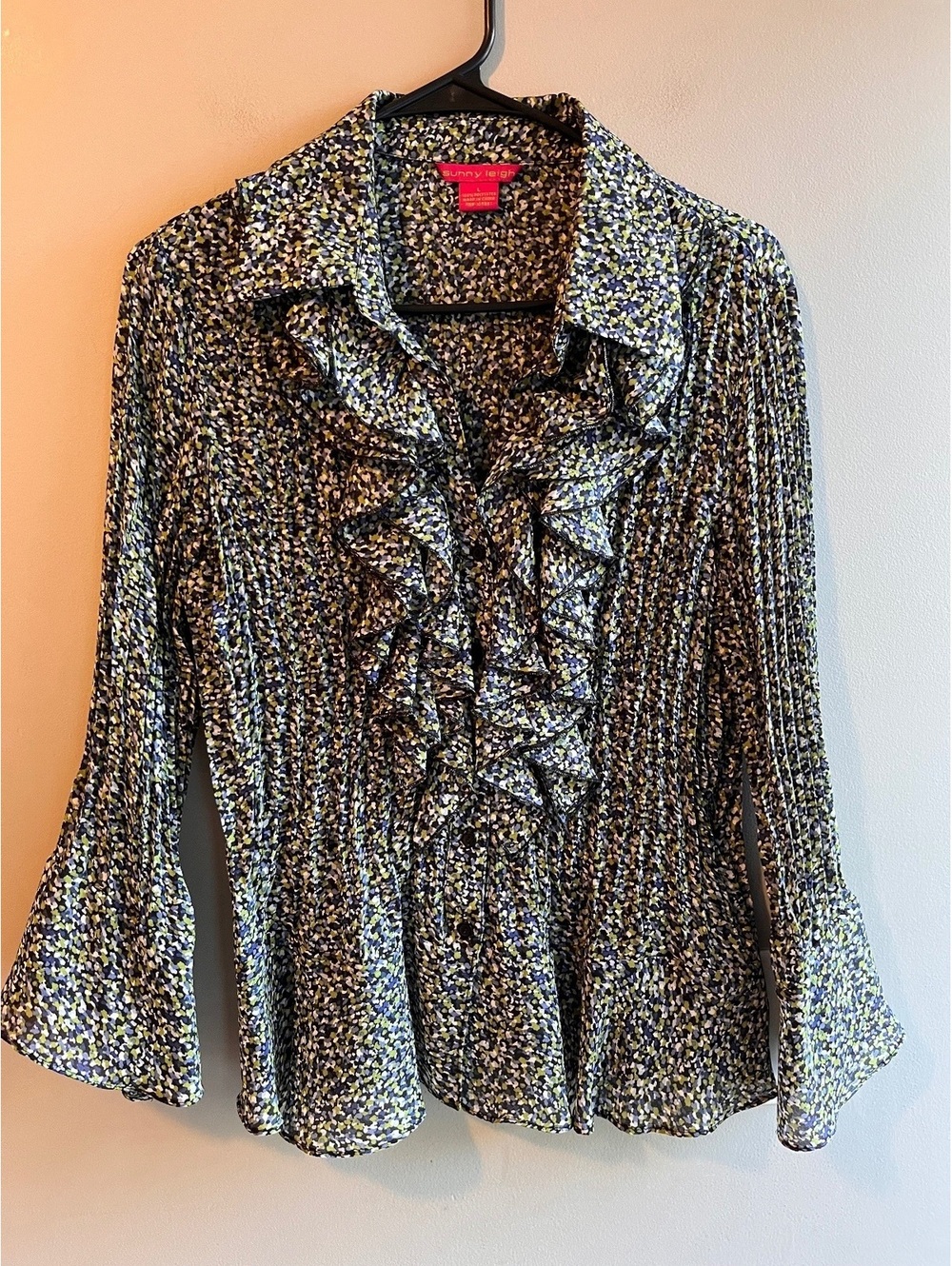 Sunny Leigh Pleated Ruffle Floral Blouse Y2K Career Top